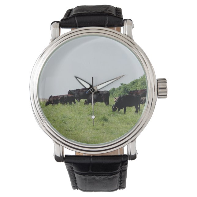 Rind Black Angus Leather Wrap Watch Armbanduhr (Vorderseite)