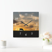 Rind Sunset Silhouette Wall Clock Quadratische Wanduhr (Zuhause)