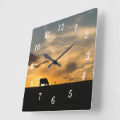 Rind Sunset Silhouette Wall Clock Quadratische Wanduhr (Winkel)