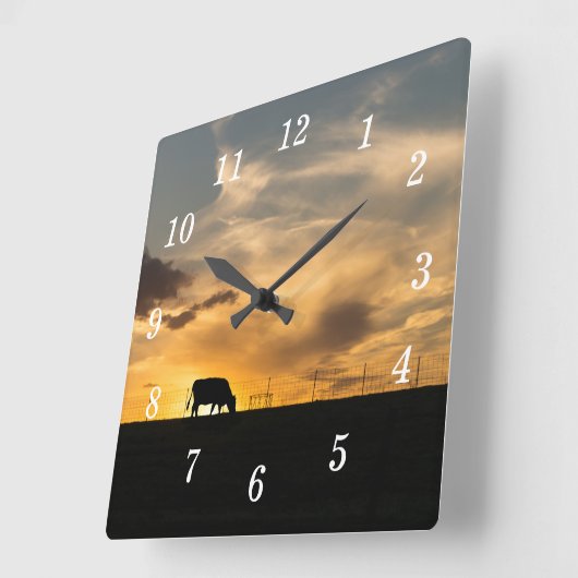 Rind Sunset Silhouette Wall Clock Quadratische Wanduhr (Winkel)
