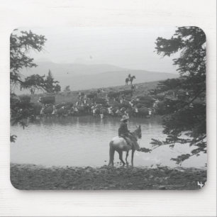Rinder an einem Teich mit zwei Cowboys. Mousepad