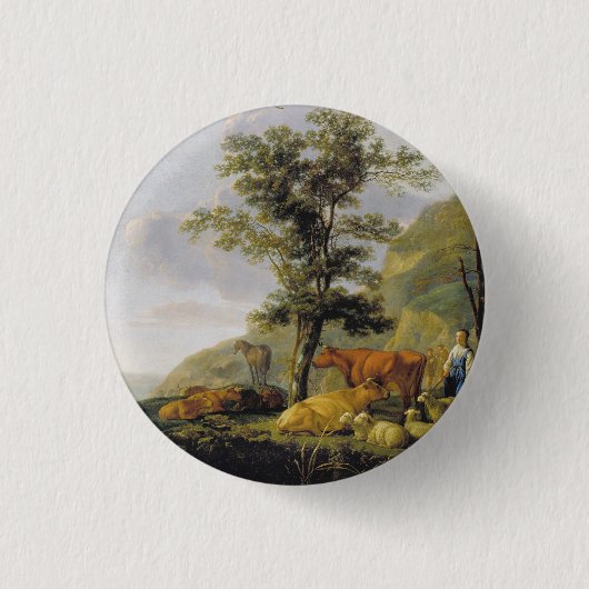 Rinder in der Nähe des Flusses Aelbert Cuyp Button (Vorderseite)
