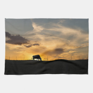 Rinder Sonnenuntergang Silhouette Küchentuch