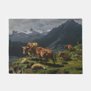 Rinder und Schafe in einer alpinen Landschaft Fußmatte