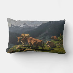 Rinder und Schafe in einer alpinen Landschaft Lendenkissen