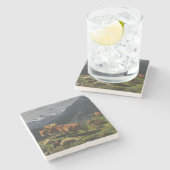 Rinder und Schafe in einer alpinen Landschaft Steinuntersetzer (Seitenansicht)