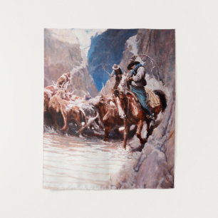 Rinder zusammentreiben in der westlichen Kunst von Wandteppich