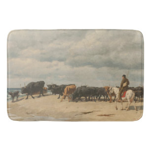 Rinderbestand am Meer (von Eugène Burnand) Badematte