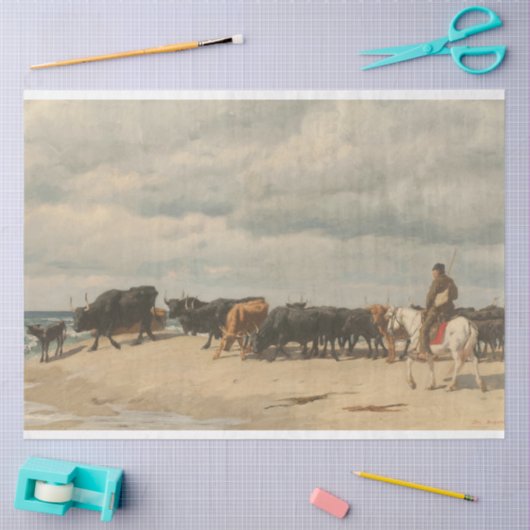 Rinderbestand am Meer (von Eugène Burnand) Seidenpapier (Basteln)
