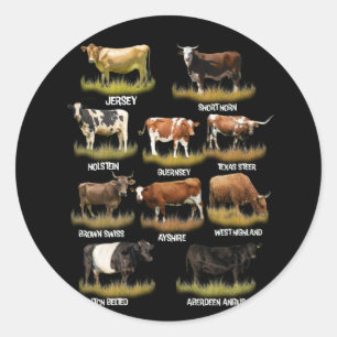 Rinderrassen Retro-Bauer Rindfleisch- und Milchgra Runder Aufkleber