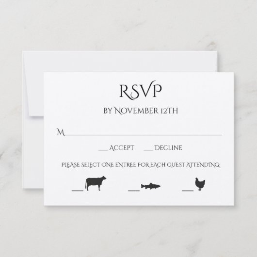 Rindfleisch Hühnchen 3 Entree Choice Wedding RSVP Karte (Vorderseite)