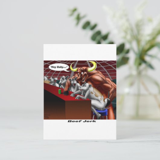 Rindfleisch Jerky Origins Funny Cow & Bull Cartoon Postkarte (Stehend Vorderseite)