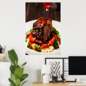 Rindfleisch mit Reis und Gemüse | AI Art Poster (Heimbüro)