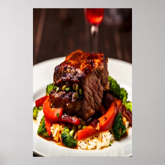 Rindfleisch mit Reis und Gemüse | AI Art Poster (Vorne)