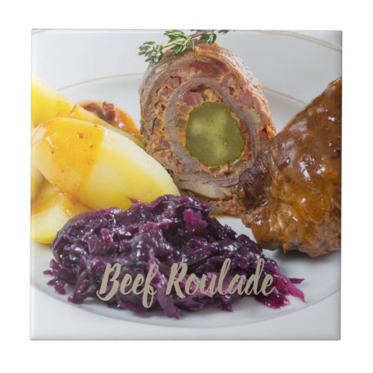 Rindfleisch Roulade mit Kartoffeln und rote Kohlkü Fliese (Vorderseite)