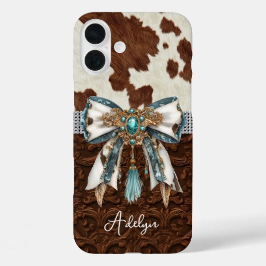 Rindleder Braunes Leder Juwelen Bogen Case-Mate iPhone Hülle (Rückseite)