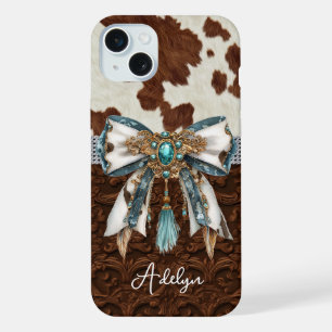 Rindleder Braunes Leder Juwelen Bogen iPhone 15 Plus Hülle