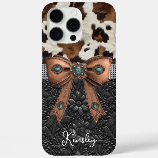 Rindleder-Schwarzes-Leder-Juwelen-Bogen Case-Mate iPhone Hülle (Rückseite)