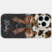 Rindleder-Schwarzes-Leder-Juwelen-Bogen Case-Mate iPhone Hülle (Rückseite (Horizontal))
