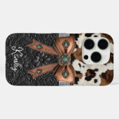 Rindleder-Schwarzes-Leder-Juwelen-Bogen Case-Mate iPhone Hülle (Rückseite (Horizontal))
