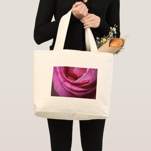 Rindropfen auf einer rosa Rose Jumbo Stoffbeutel (Vorderseite (Produkt))