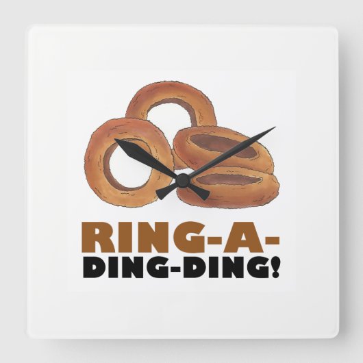 Ring-a-Ding-Fried Zwiebelring Funny Diner Food Quadratische Wanduhr (Vorderseite)