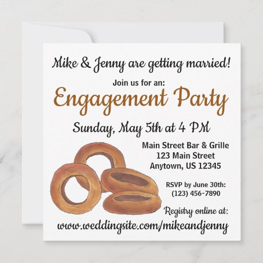 Ring-a-Ding-Zwiebel-Rings-Engagement-Partei Einladung (Rückseite)