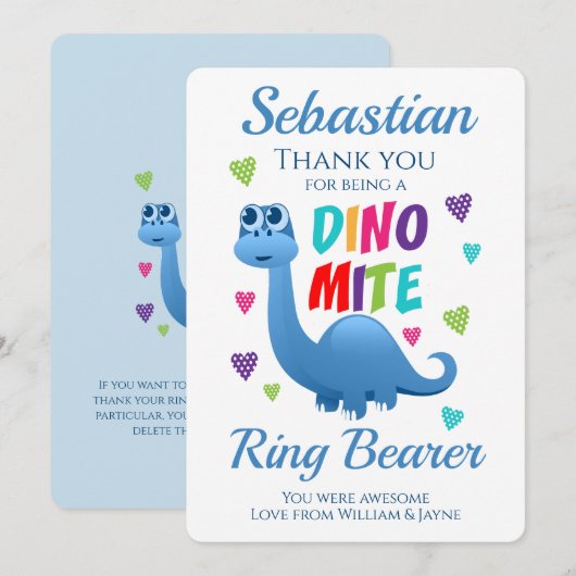 Ring Bearer Page Boy Danke Dinosaurier (Vorne/Hinten)