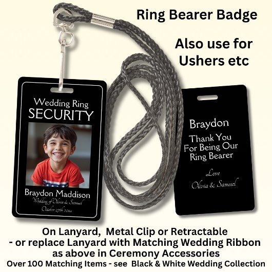Ring Bearer Photo SECURITY Badge Black White Ausweis