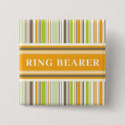 RING BEARER Retro Orange Green Stripes Wedding Button (Vorderseite)