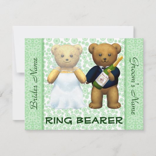 Ring Bearer Teddy Bears Apple Green Wedite Einladu Einladung (Vorderseite)
