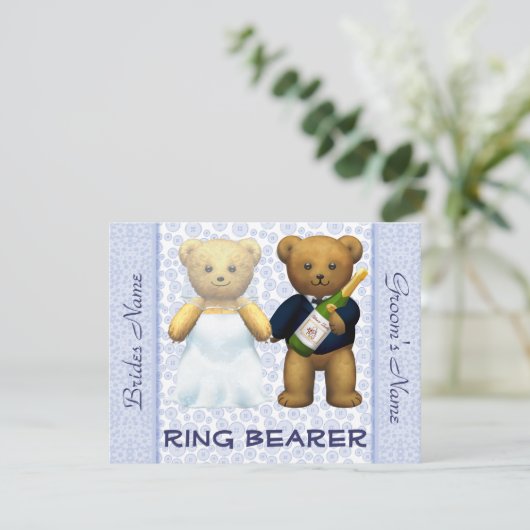 Ring Bearer - Teddy Bears Blue Wedite Einladung (Stehend Vorderseite)