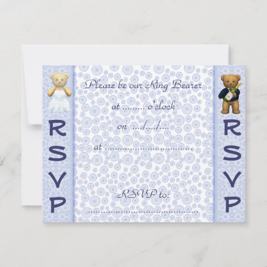 Ring Bearer - Teddy Bears Blue Wedite Einladung (Rückseite)
