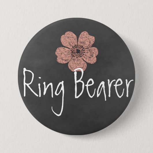 Ring Bearer Wild Peach Rose Chalkboard Button (Vorderseite)