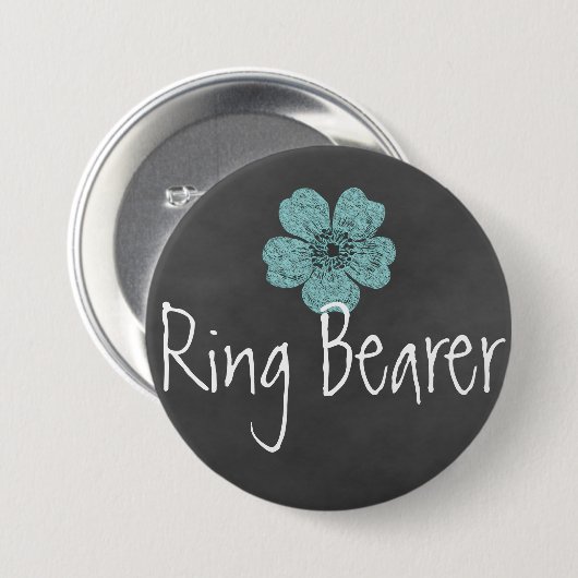 Ring Bearer Wilde Aquamarine Rose Chalkboard Button (Vorne & Hinten)