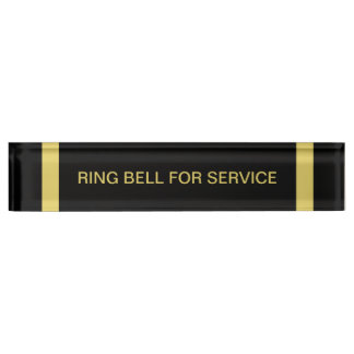 Ring Bell für Service Desk Name Plate Black Gold Namensplakette