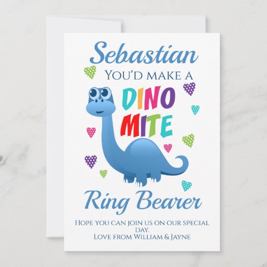Ring Beyer Page Boy Vorschlag Dinosaur Card Einladung (Vorderseite)