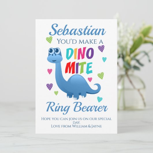 Ring Beyer Page Boy Vorschlag Dinosaur Card Einladung (Stehend Vorderseite)