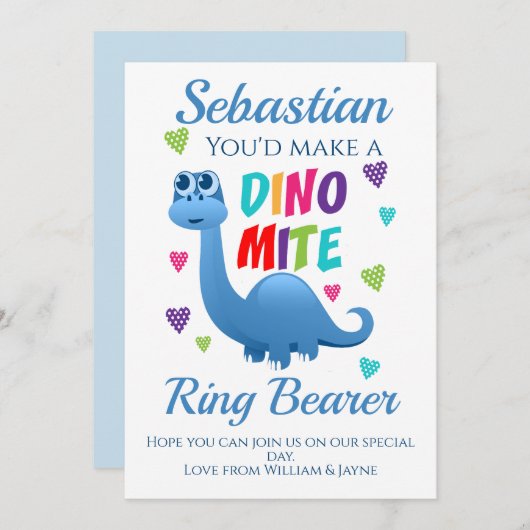 Ring Beyer Page Boy Vorschlag Dinosaur Card Einladung (Vorne/Hinten)