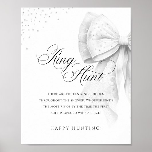 Ring Hour White Bow Pearls Brautparty Game Sign Poster (Vorne)