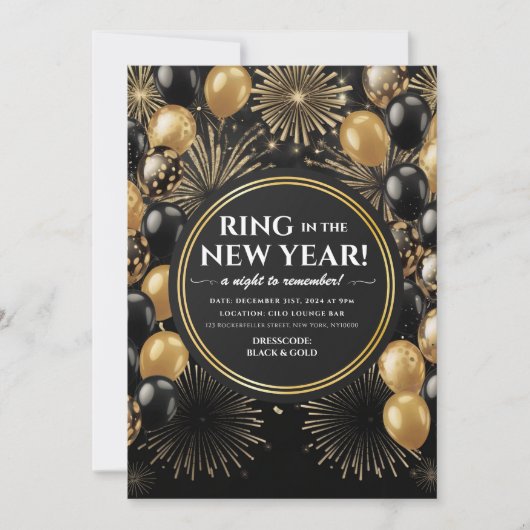 Ring in der Schwarzen Party Einladung des Neujahrs (Vorderseite)