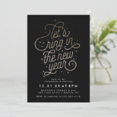 Ring in New Year Party laden Imitats Gold Foil Einladung (Stehend Vorderseite)