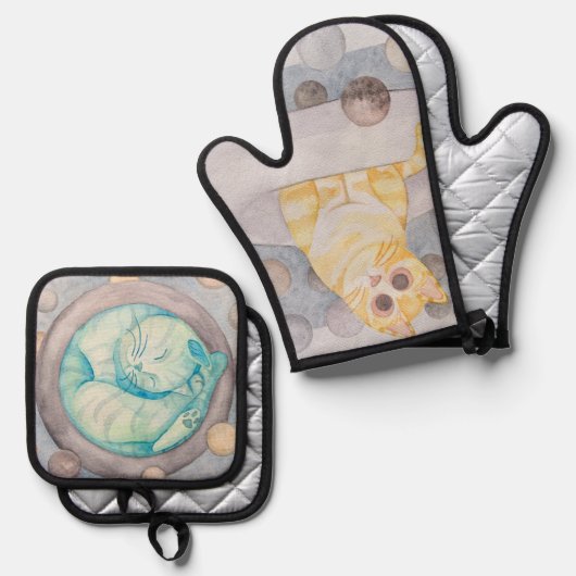 Ring Katzen Ofenhandschuh & Topflappen-Set (Vorderseite/Rückseite)