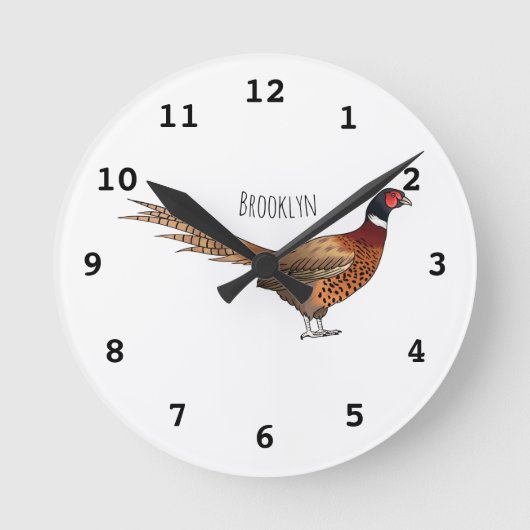 Ring-necked pheasant bird cartoon illustration  runde wanduhr (Vorderseite)