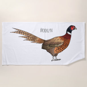 Ring-necked pheasant bird cartoon illustration strandtuch