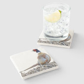 Ring-necked Pheasant Photo Stone Trivet Steinuntersetzer (Seitenansicht)