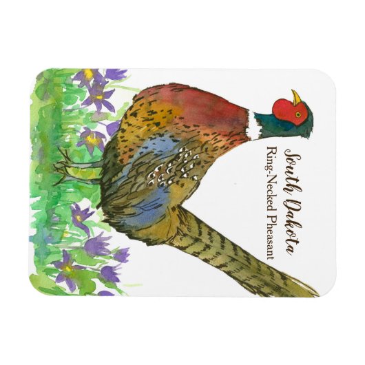 Ring Necked Pheasant Prairie Pasque Blume Custom Magnet (Horizontal)