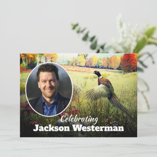 Ring Necked Pheasant Rooster Memorial Einladung (Stehend Vorderseite)