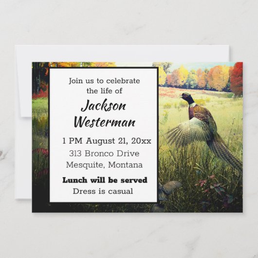 Ring Necked Pheasant Rooster Memorial Einladung (Rückseite)