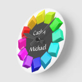 Ring of cubes in rainbow colors runde wanduhr (Winkel)